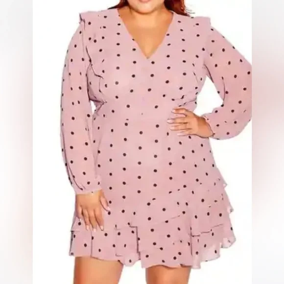 City Chic Sabrina polka dot long sleeve dress - Picture 1 of 2